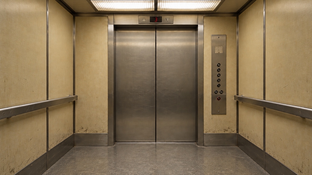 Existing elevator interior before modernization